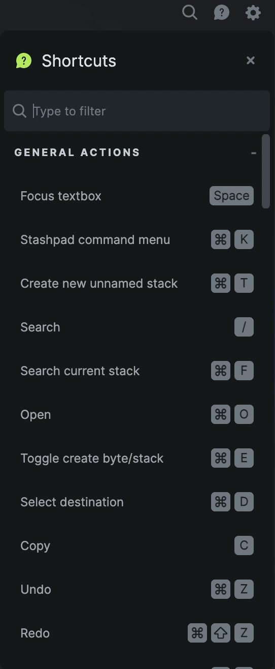 Customize the command to focus Stashpad in the shortcuts panel
