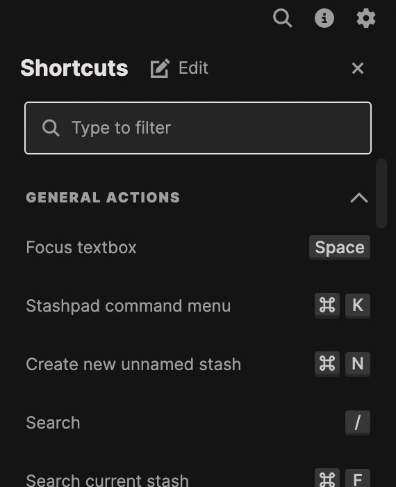 Access all of the keybindings from the shortcut menu
